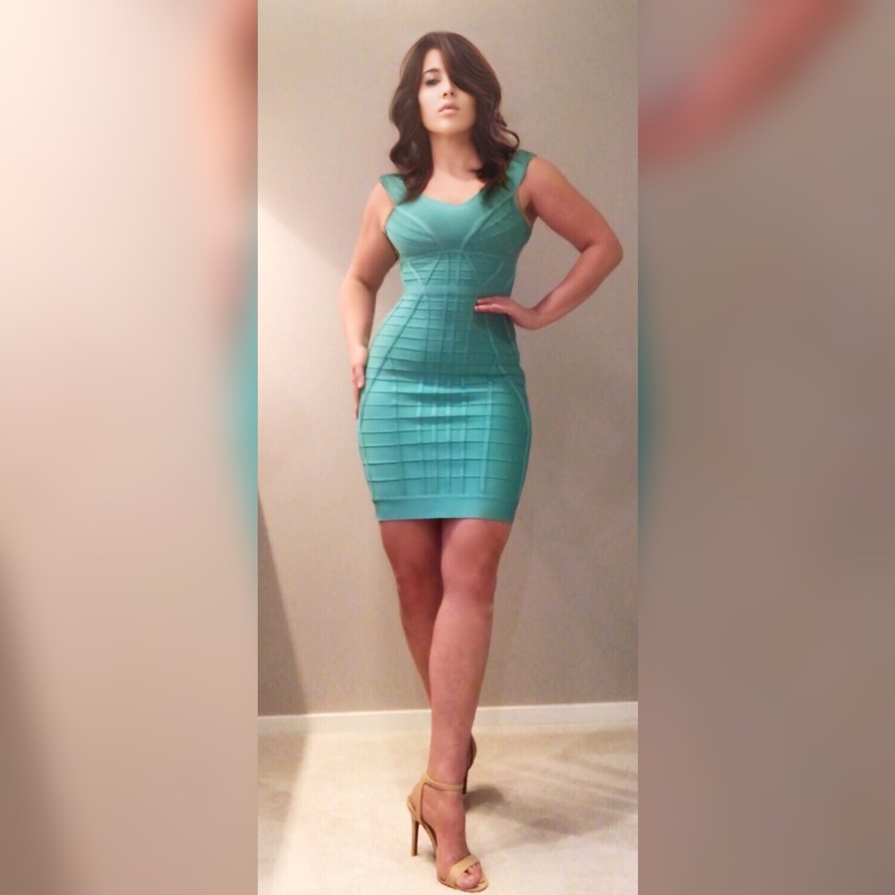 Nwot Auth Herve Leger Bandage Dress Aqua/Turquoise
